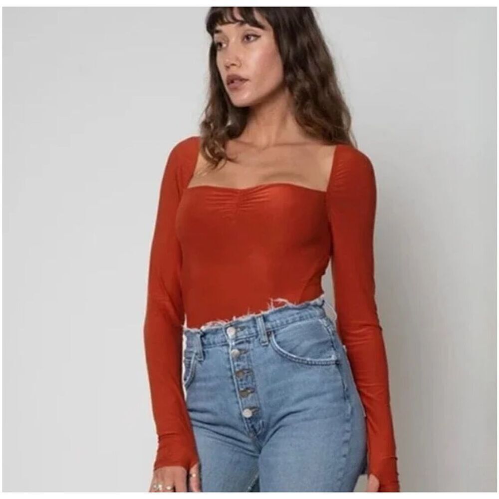 We are HAH Don't Be Square Reversible Bodysuit in Burnt Orange Size Small